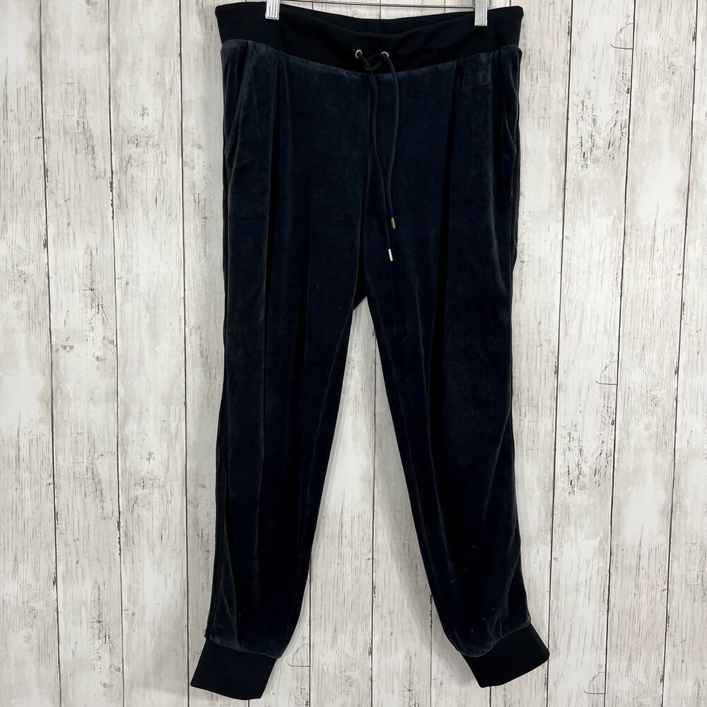 Juicy Couture Black Velour Velvet Jogger Sweat Pants Drawstring Size: Large